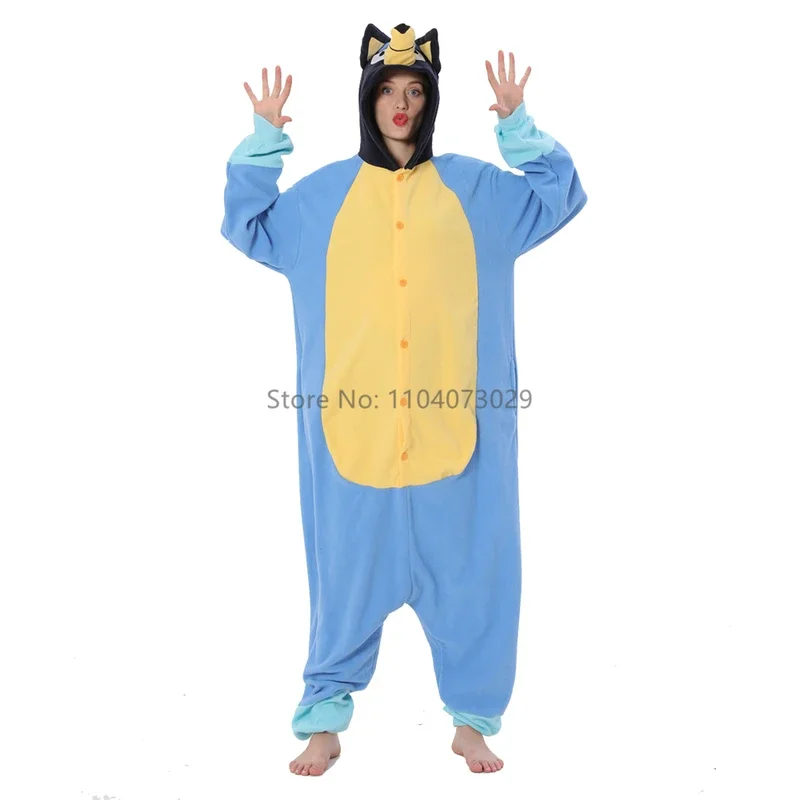 Onesishow, pijamas de animales Kigurumi, mono de Halloween para adultos y niños, pijama de perro azul de dibujos animados, fiesta de cosplay, ropa de casa para hombres y mujeres