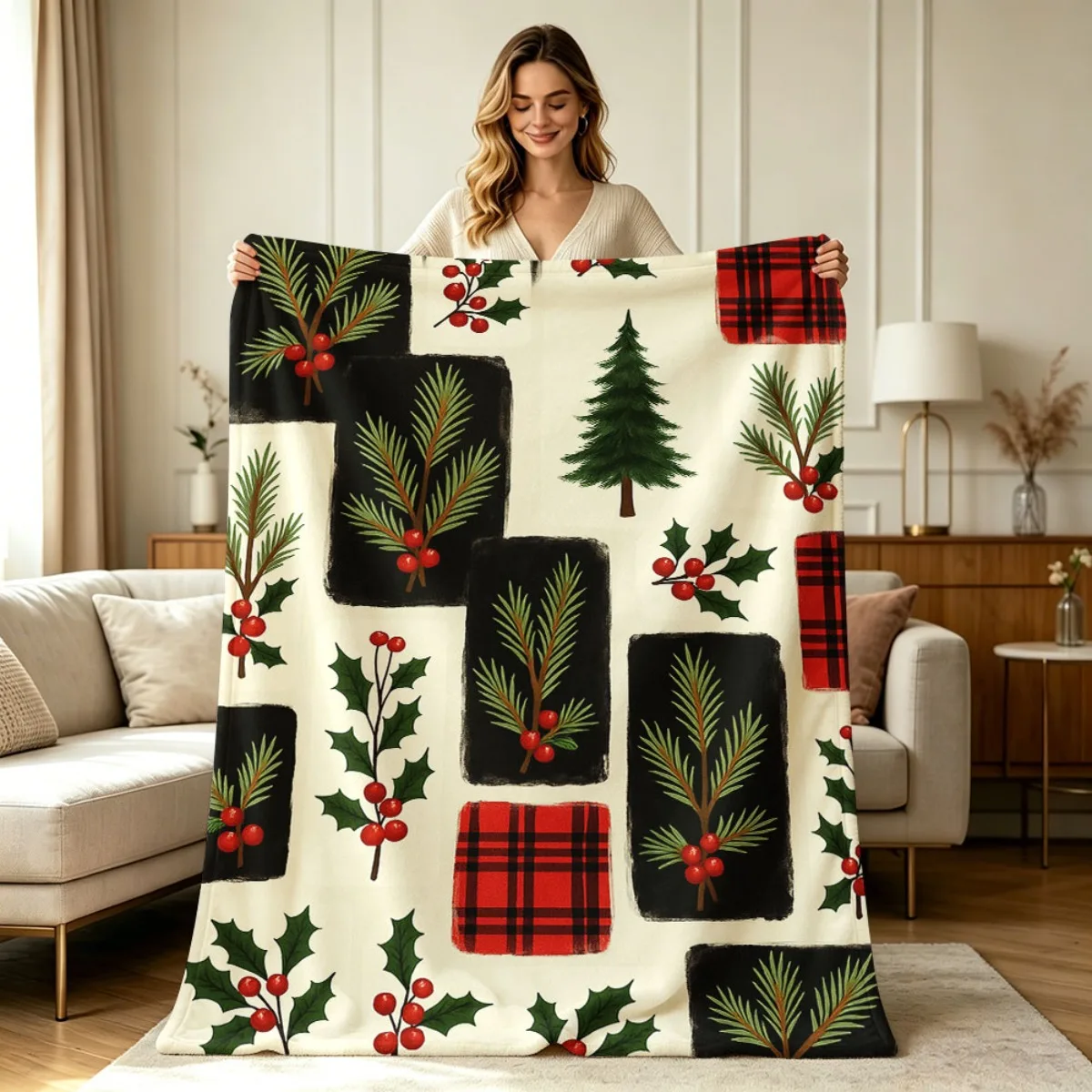 Christmas Throw Blanket Festive Holiday Xmas Decor Cozy Throw for Sofa Bedding Winter Gift