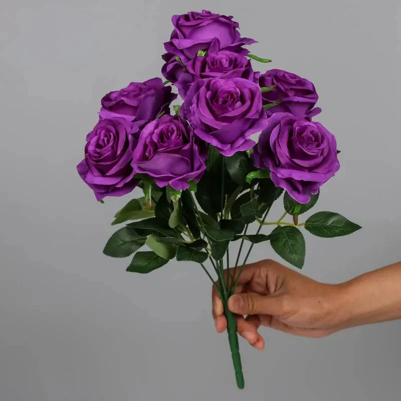 

9 Heads Purple Artificial Flowers Home Decoration 9 Color Beauty Silk Fake Flower Especial for Wedding and Festival Decoration
