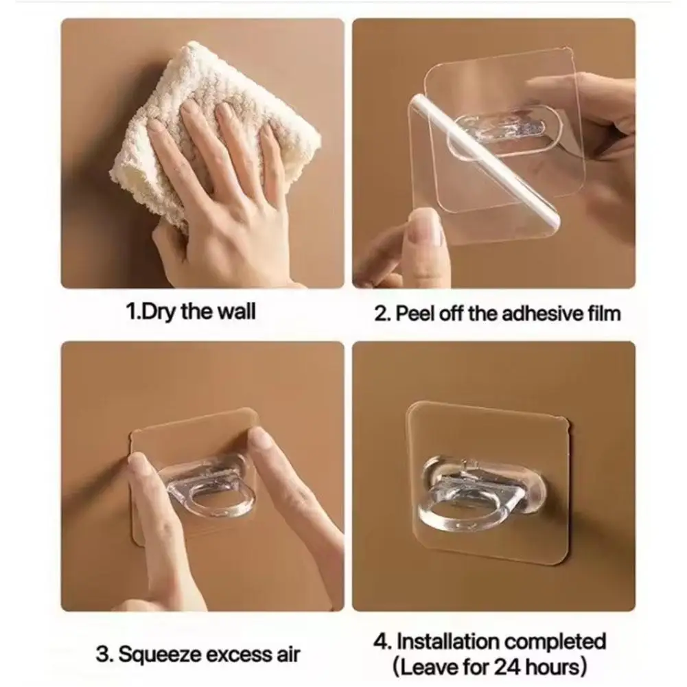 10pcs Punch-Free Non-Marking Plastics Hook Transparent Sturdy Sucker Hanger Clothes Storage Rack Kitchen Bathroom Adhesive Hook