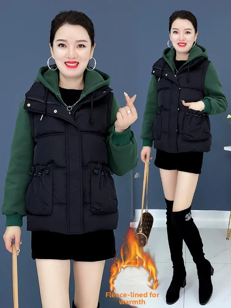 Moda casual inverno nova Faion algodão com capuz Jaet Sli mãe de meia-idade roupa feminina Ele Coreano Sle Thiened Lon...