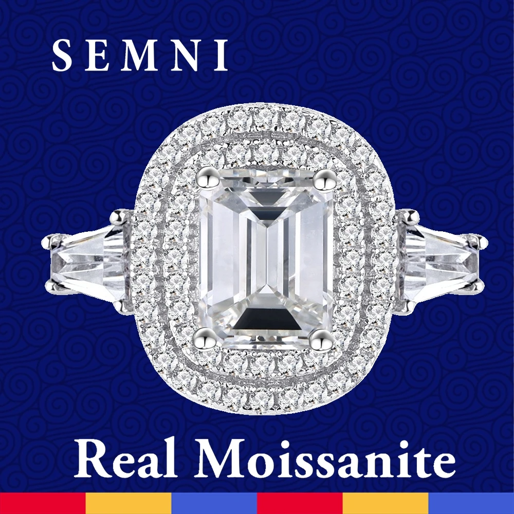 

SEMNI 2.0ct 6*8mm Emerald Cut Moissanite Diamond Ring for Women Ruby Sapphire Engagement Ring Promise Band 925 Sterling Silver