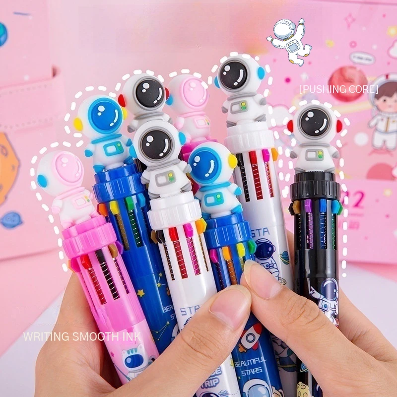 10Pcs/Lot Cute Astronaut Ten Color Ballpoint Pens School Stationery Creative Cartoon Spacemen 10 Color Pen Multicolor Writing