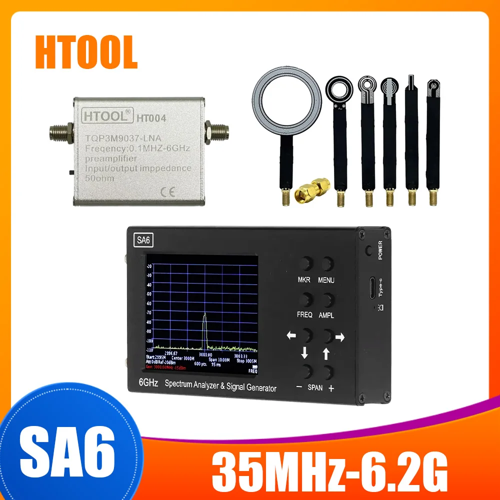 

SA6 35-6200MHz Spectrum Analyzer With Tracking Generator HT08 EMI Probe Set 9KHz-7GHz HT004 6G LNA Complete RF Measurement Kit
