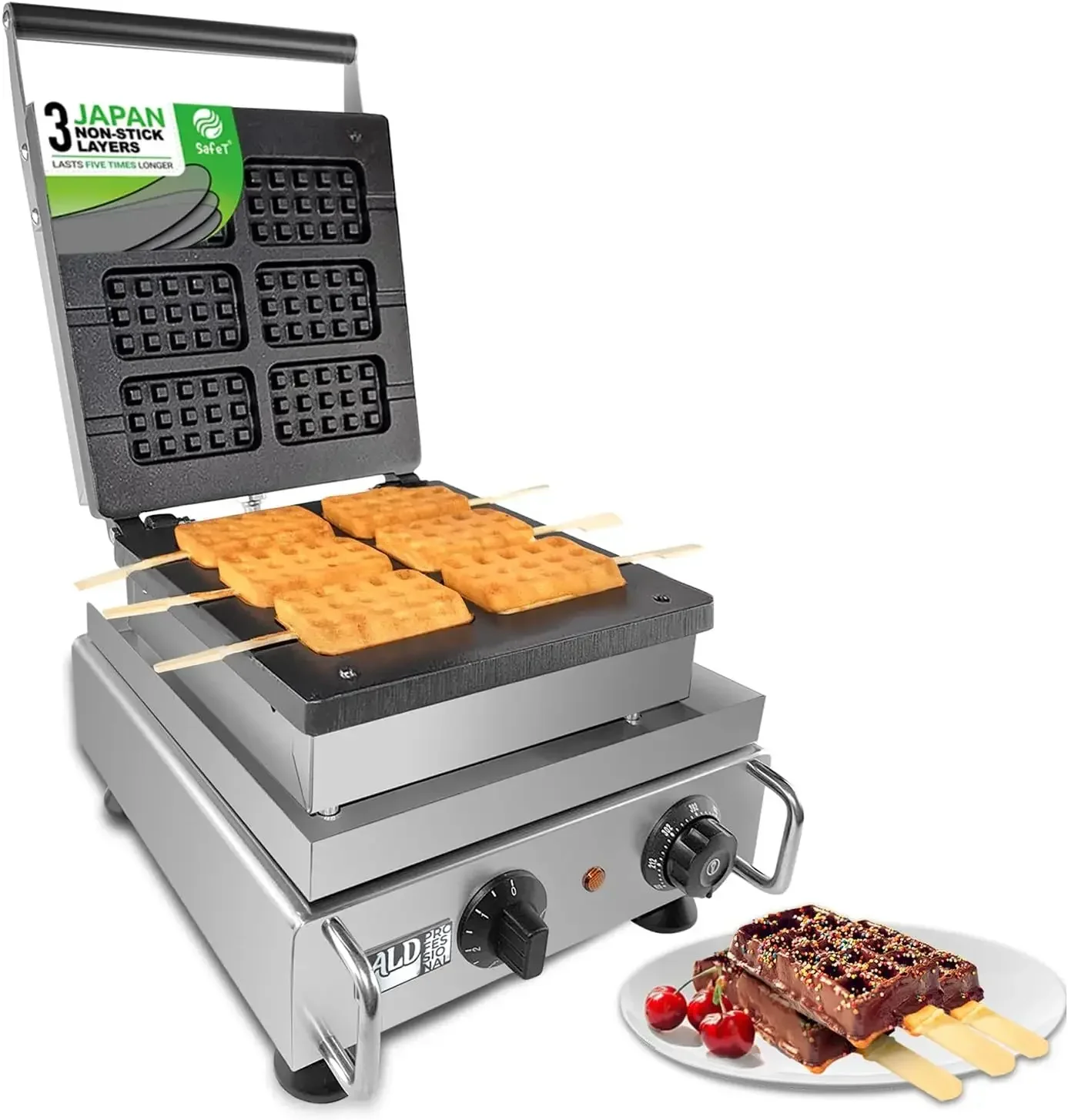 

Belgian Waffle Maker Cone Maker and Waffle Iron Round-Shape Thin Waffles Stainless Steel | 110V (6x Stick)