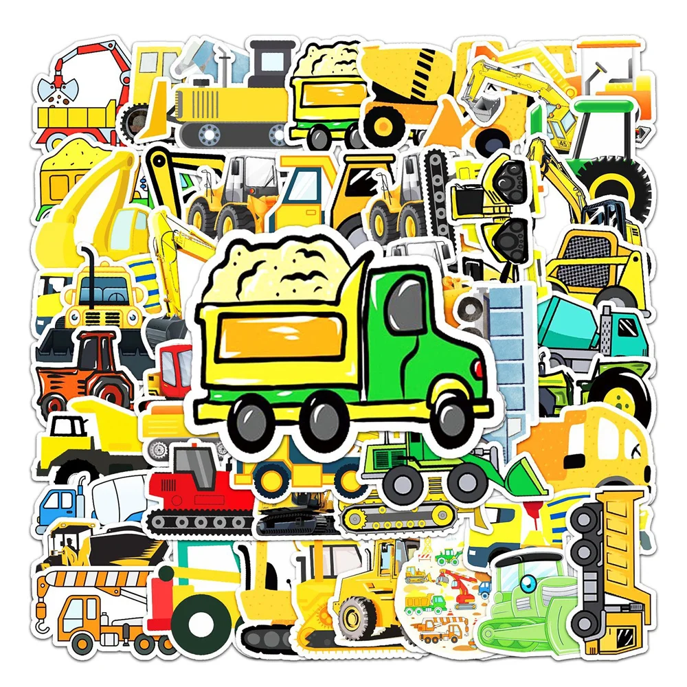 10/30/50 pz cartone animato camion escavatore veicolo da costruzione Graffiti bambini adesivo giocattoli bagagli Laptop IPad regalo adesivo all'ingrosso