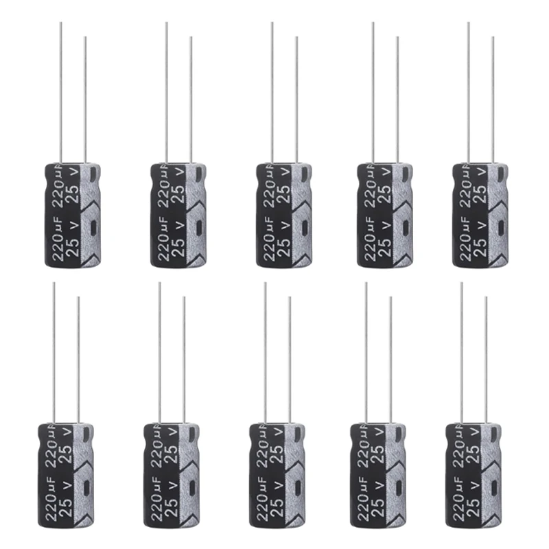 

220 uF 25V 6,3x12mm электролитический конденсатор 220 UF MFD 16 вольт 0.24x0.47in алюминиевые конденсаторы (комплект из 10)