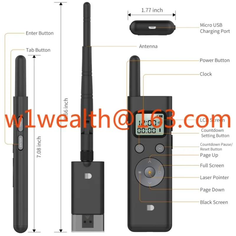 Brand New Product Doosl DSIT037 300m Long Distance Laser Remote Control Green Light Page Turner With LCD Screen to Show the Time