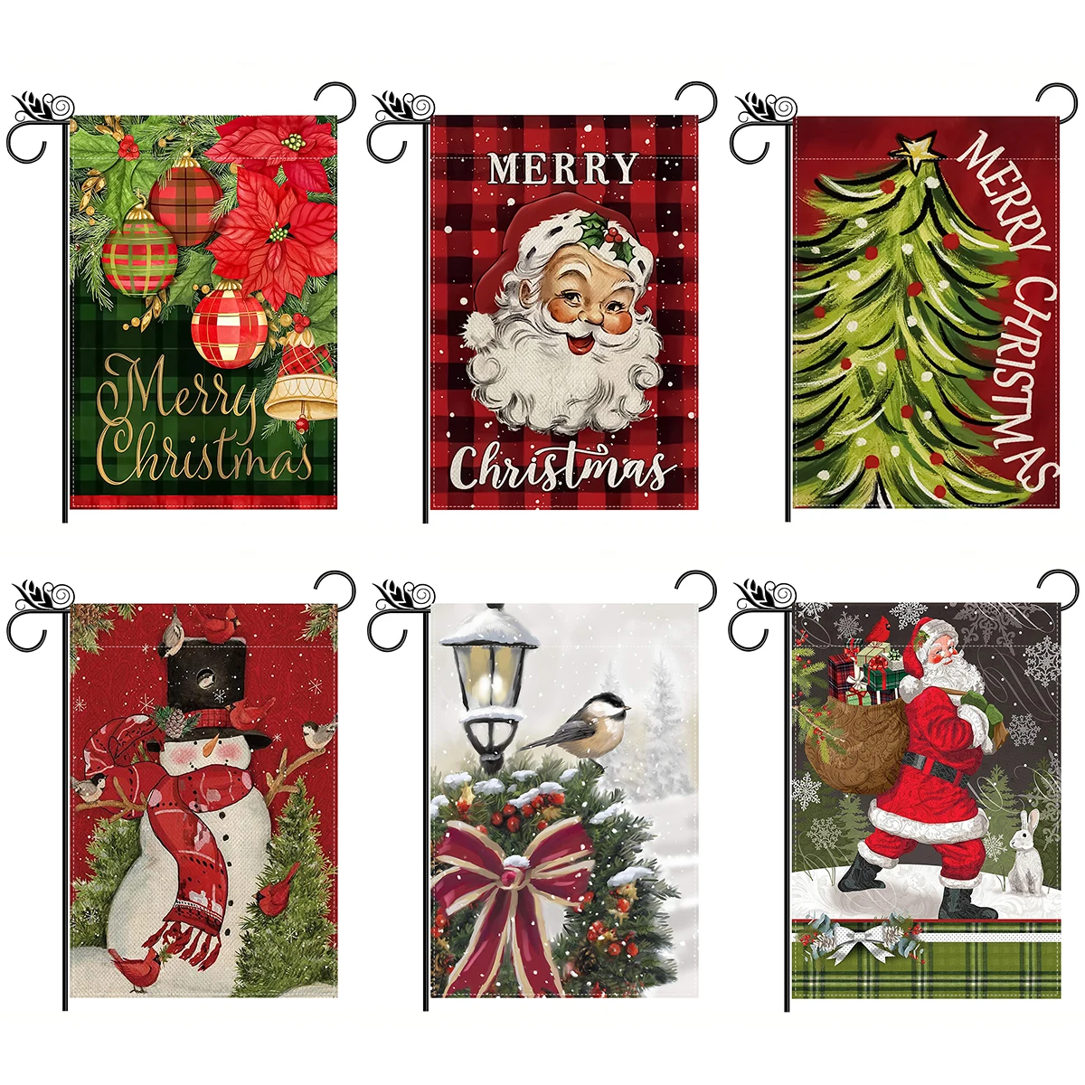 1pc Santa Claus snowman bell pattern flag, Christmas double-sided printed garden flag, farm yard decoration, excluding flagpoles