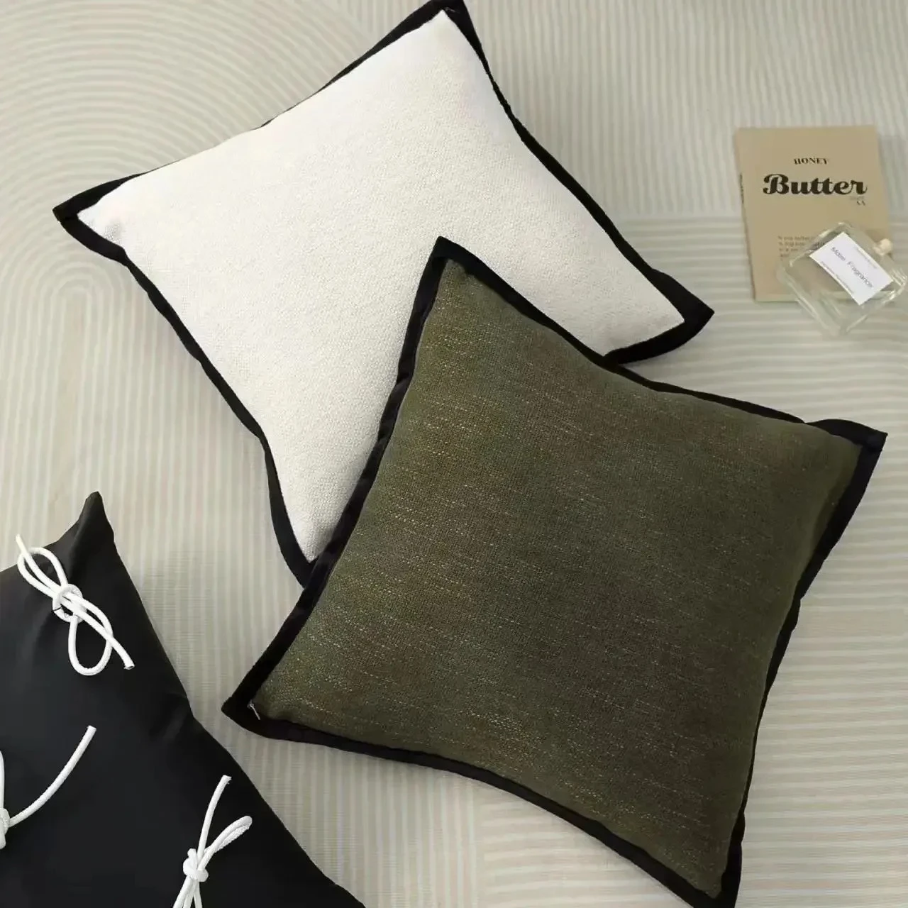 French Medieval Style Pillowcase Black Border Retro Green Cushion Cover American Home Living Room Sofa Decor Waist Pillow Covers