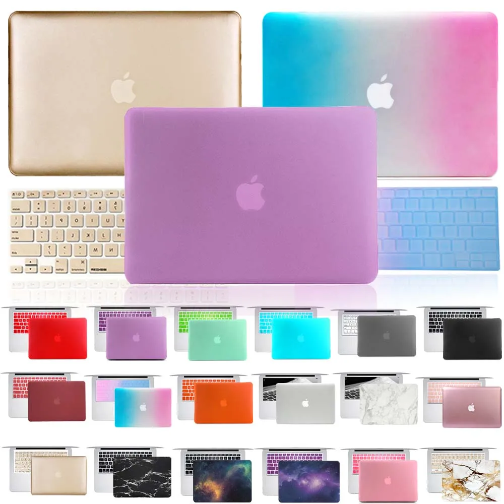 For Apple MacBook Air Pro Retina 11 12 13 15 Inch Laptop Case + Keyboard Cover with Solid Color, Marble and Starry Sky Series