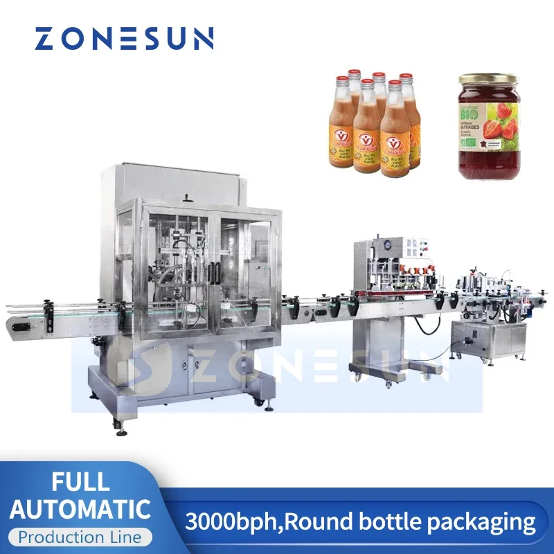 ZONESUN Full Automatic 4 Heads Servo Oil Shampoo Round Bottle Filling Capping Labeling Machine Production Line ZS-FAL180P8