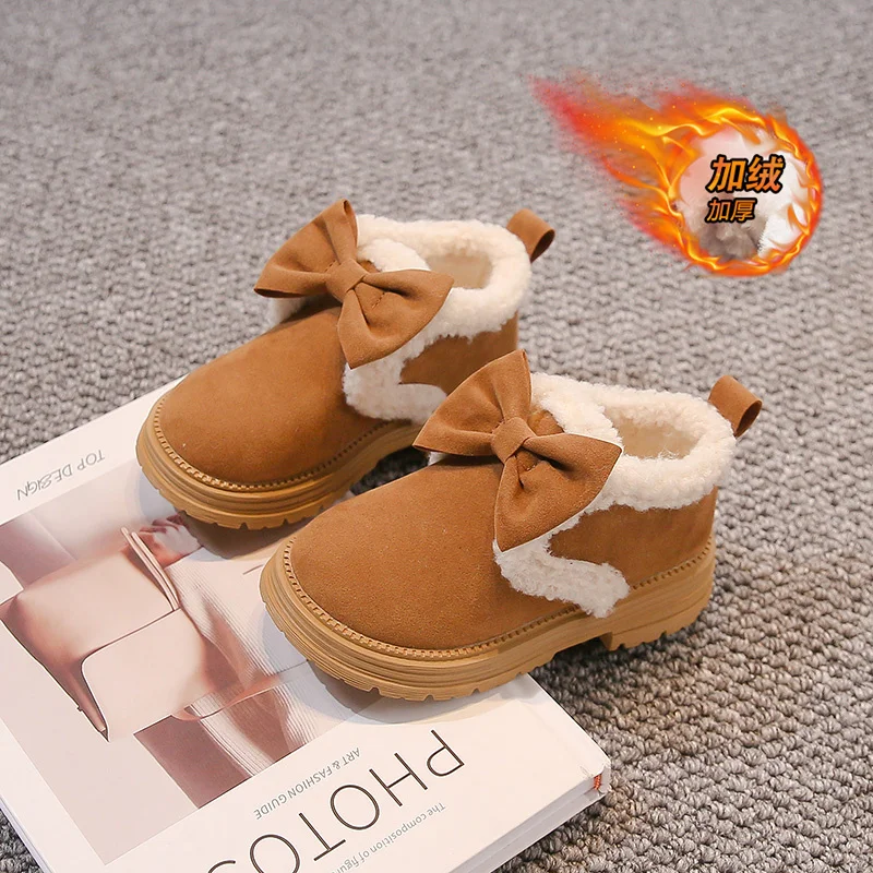 Winter Snow boots Sneakers for Kids girls Cute bow tie 7 to 12 year old primary School Students Warm Casual Cotton Shoes Fashion