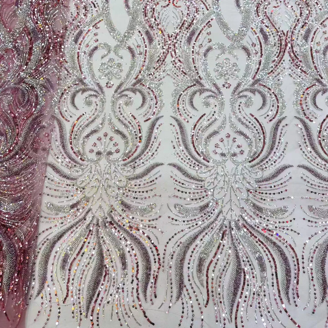 الفرنسية الأزهار حبة أقمشة الدانتيل 2026 الترتر الأفريقي تول نسيج شبكي الراقية النيجيري الدانتيل لفستان حفلات الزفاف #2