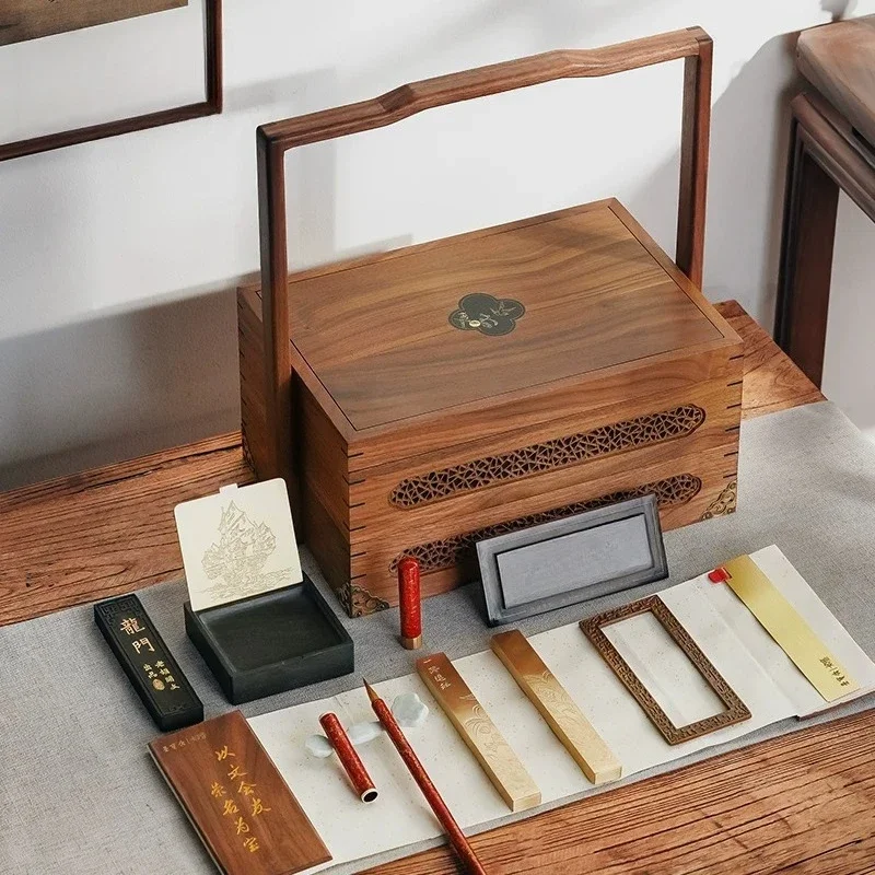 Study four treasures set inkstone ruler pen ink paper inkstone calligraphy Chinese painting gift box