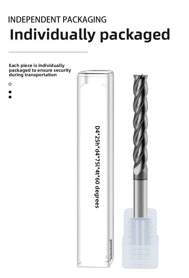 HRC60 Vollhartmetall-Schaftfräser mit Verlängerung, 4-Schneiden für Stahl, 3-Schneiden für Aluminium, Langlaufler Fräser – Detail 7