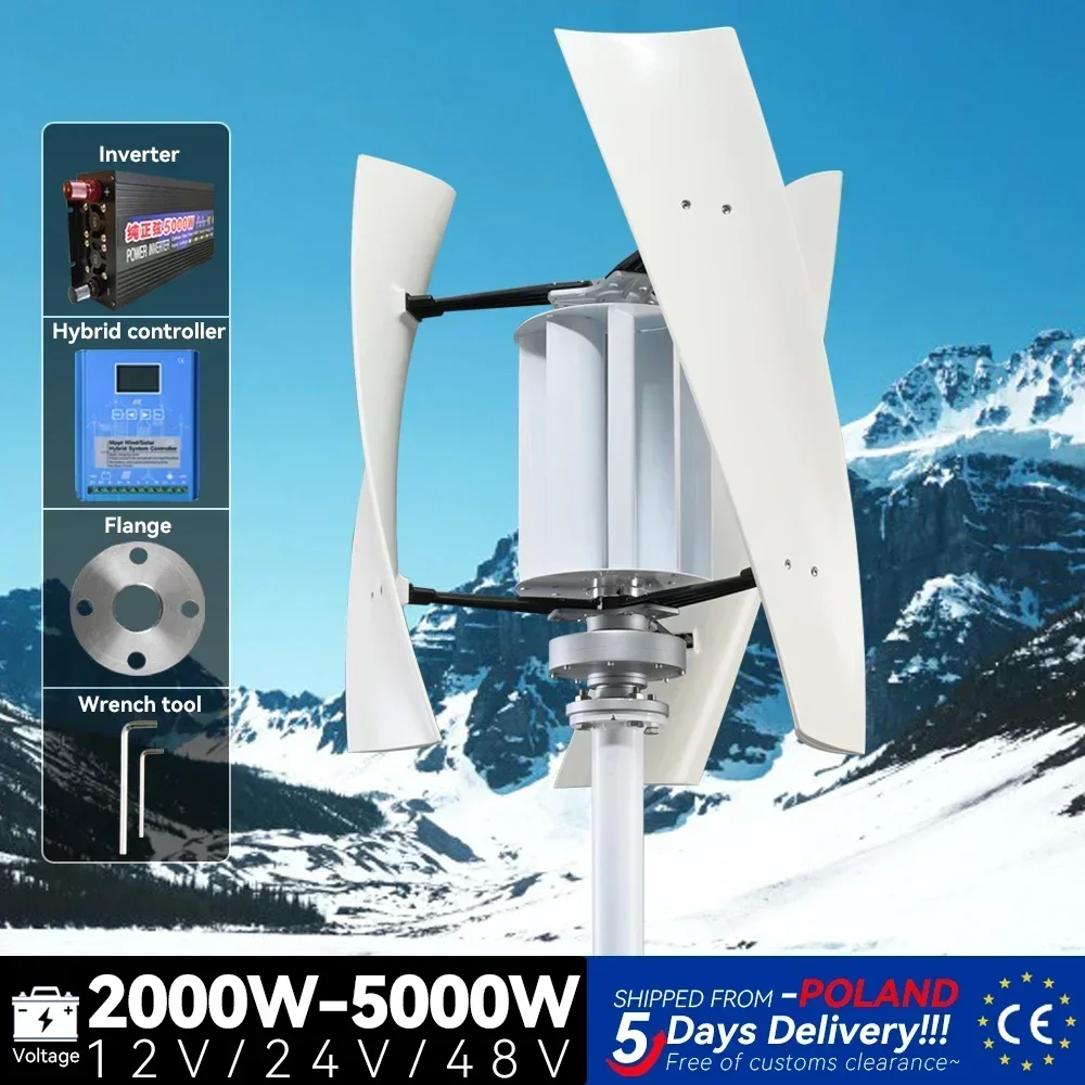 

Wind Turbine Generator 5000w 2KW 5KW Vertical Axis Maglev Plant High Voltage 12V 24V 48V Hybrid Charge Controller for Home Use