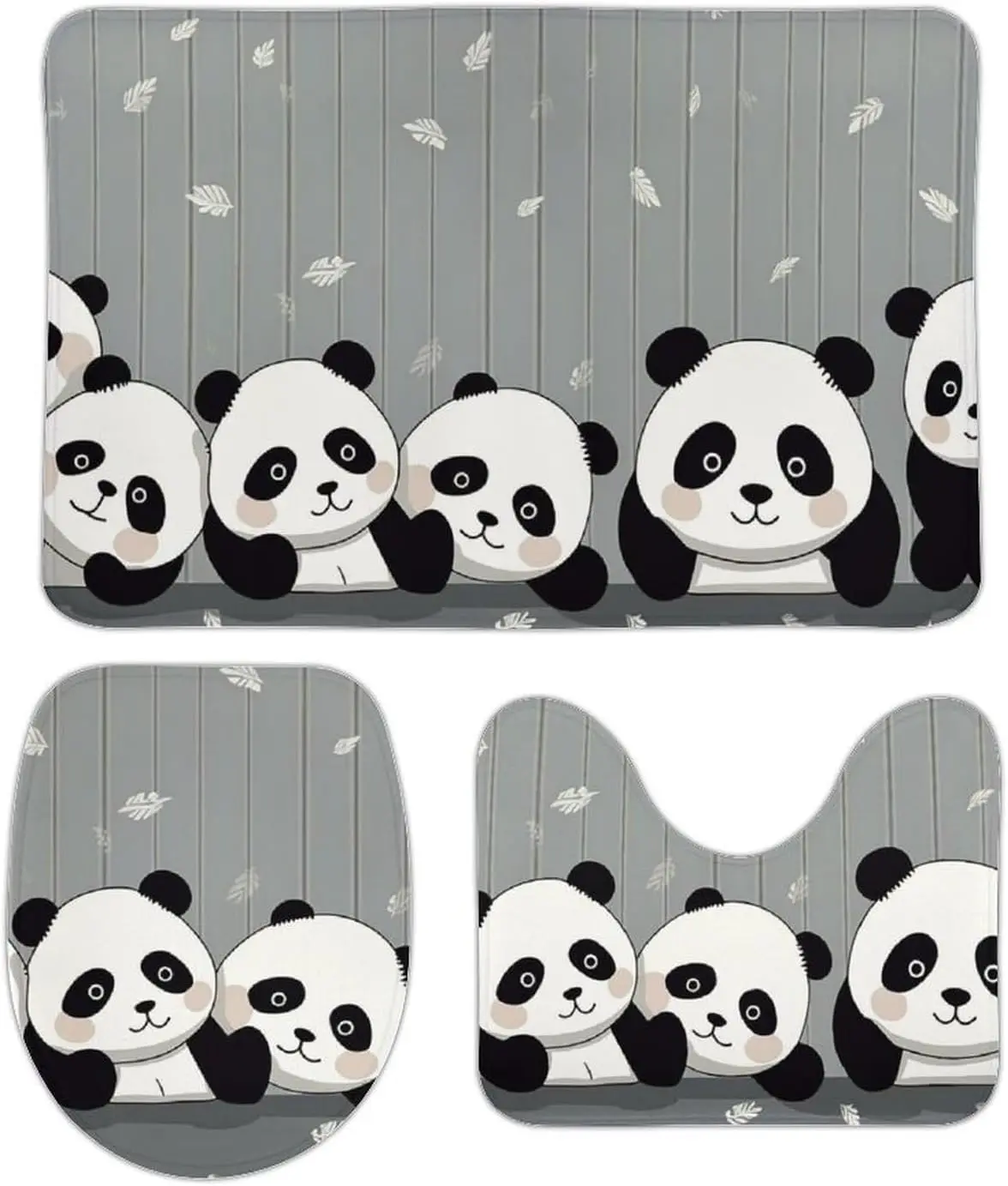 3 Piece Bath Rug Set Non Slip Absorbent Bath Mat Contour Mat with Toilet Lid Cover Funny Panda Soft Floor Mats for Bathroom