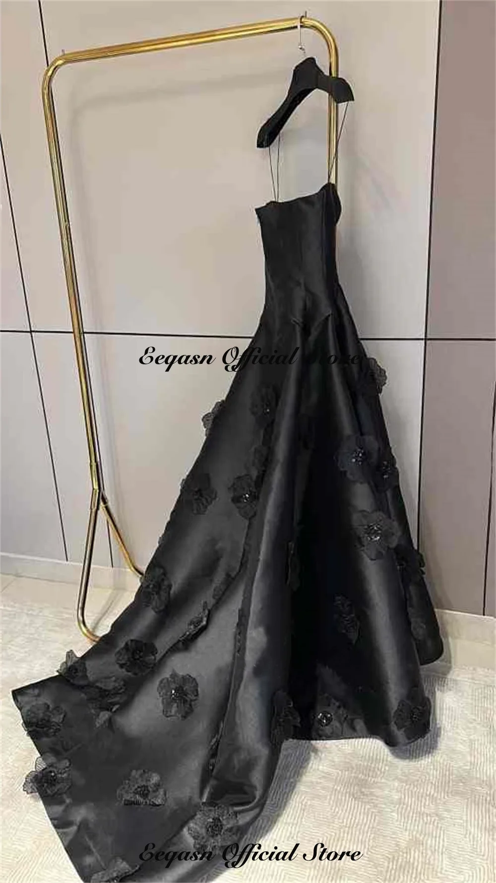 Black Flowers Evening Dress Ball Gown Satin Birthday Dresses Luxury Wedding Prom Long Party Bespoke Occasion Gala Customized