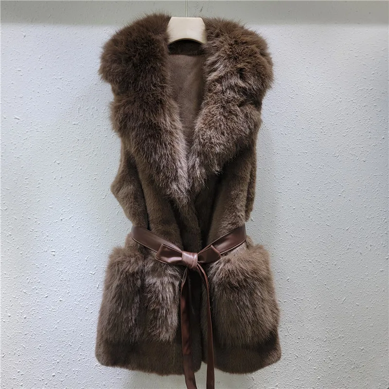 Chaleco de piel sintética para mujer, abrigos, chaquetas con cuello vuelto, abrigo sin mangas, ropa de calle gruesa y cálida Y2k, chalecos para Otoño e Invierno