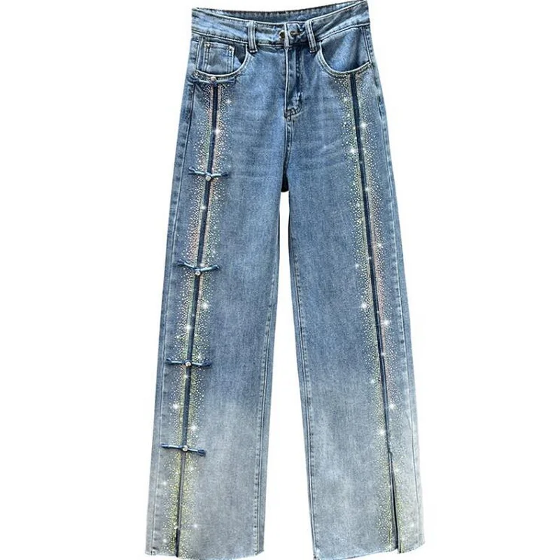 Hot Diamond Jeans, Women's Denim Wide leg pants, high waisted Floor Mop Trousers