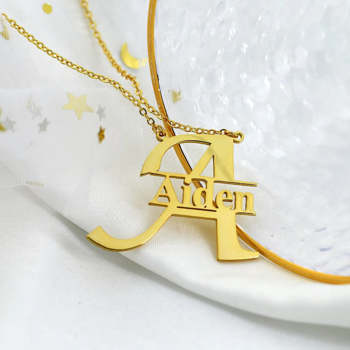 Custom Capital Initial Name Necklace Women Jewelry Personalized Gold Color Stainless Steel Letter Nameplate Pendant Necklace