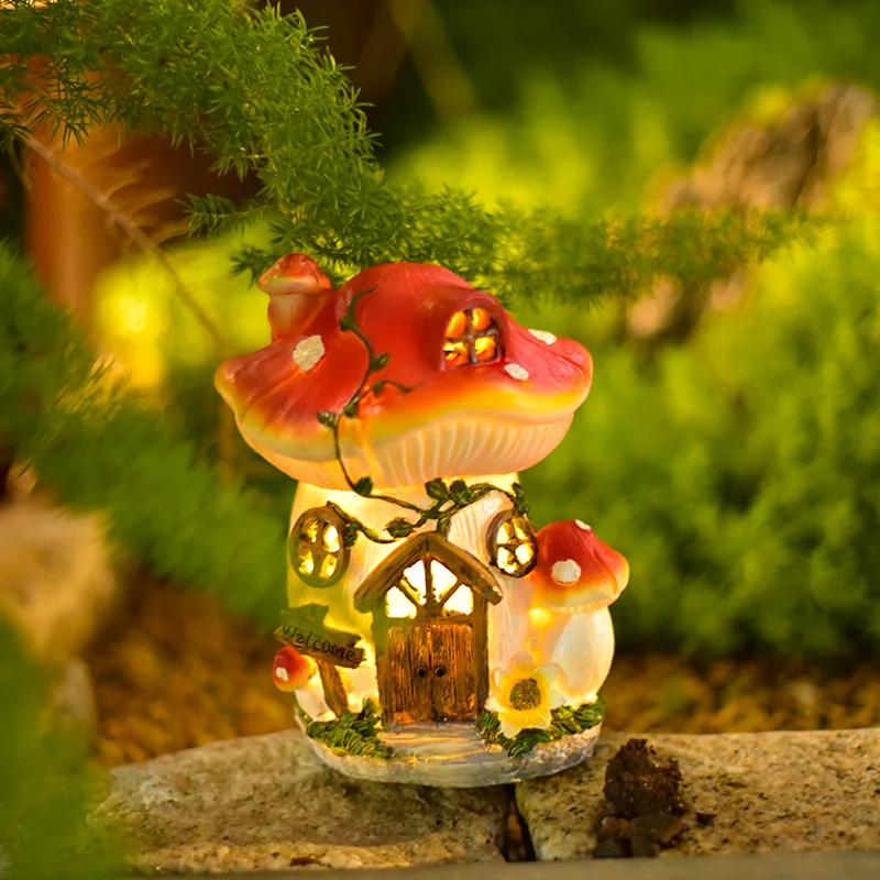 Personalized And Creative Mushroom Solar Lights Desktop Decorations Resin Crafts Statues Courtyard Outdoor Garden Decorations