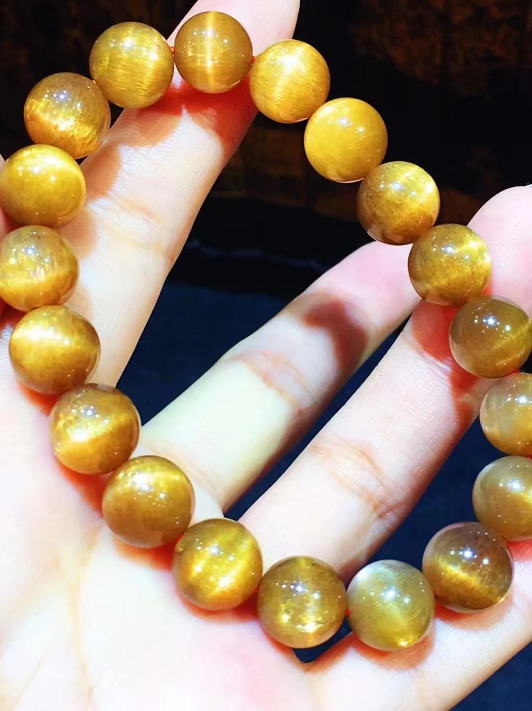 الطبيعية البرتقال الذهب Sunstone Moonstone كبير الخرز سوار النساء الرجال 10.3 مللي متر تمتد ضوء فلاش كريستال واضح الخرز المستديرة AAAAAA