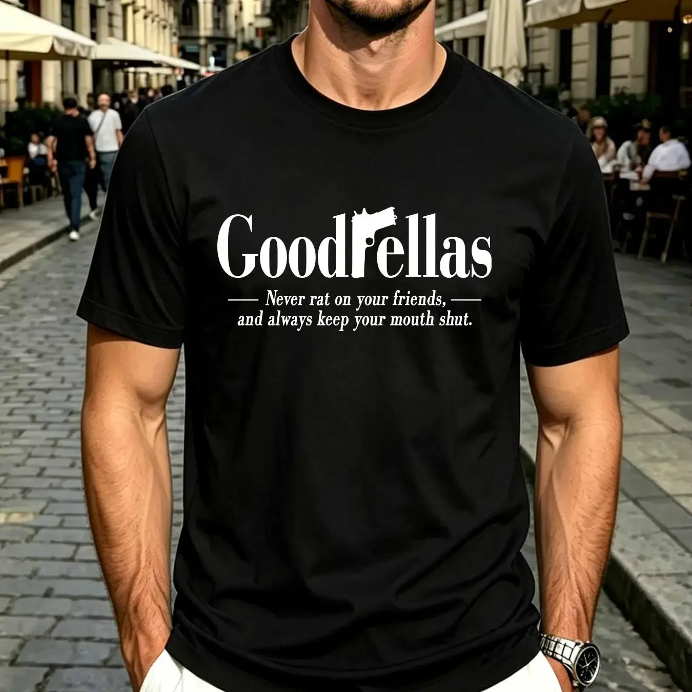 washed T Shirt Goodfellas Never Rat On Your Friends Mafia Movie Fan long sleeves vintage Washed homme Unisex Versatile