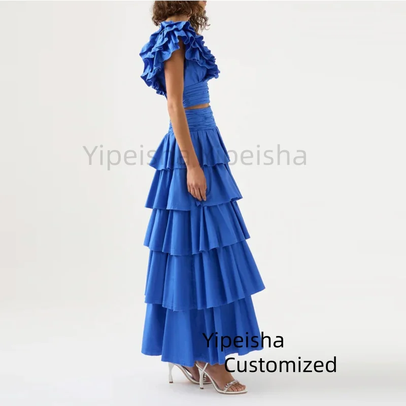 Personalizado na moda em camadas maxi vestido plissado cintura alta longo vestido de noite babados fosco cetim feminino formal vestido de festa de baile