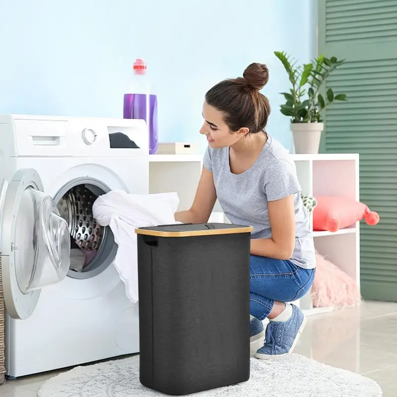 

Covered Laundry Hamper Slim Laundry Hamper with Handle 55L Large Laundry Hamper with Handle and Lid Foldable Clothes Basket