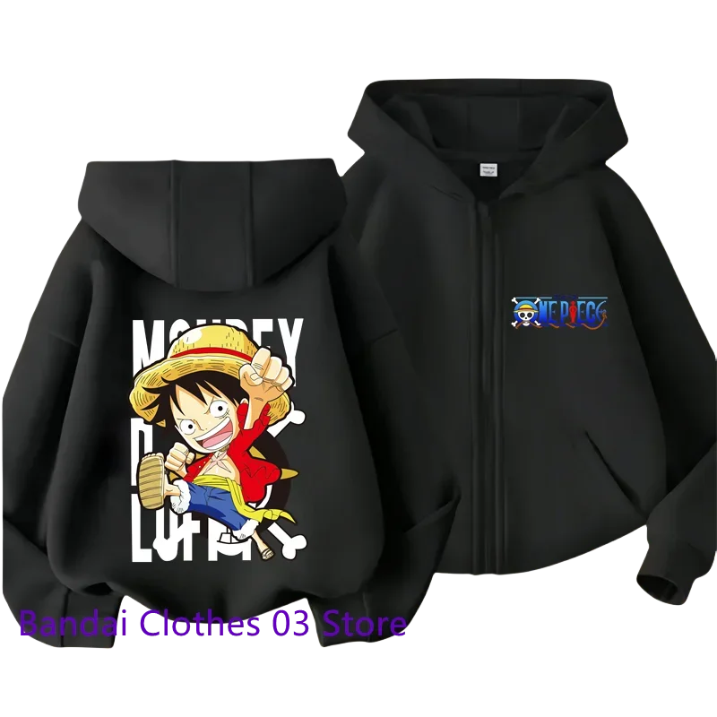 Cool Anime One Piece Kid Zipper Hoodie Cartoon Luffy Print Autumn/Winter Long-sleeved Sweatshirt Boys And Girl Casual Jacket Top