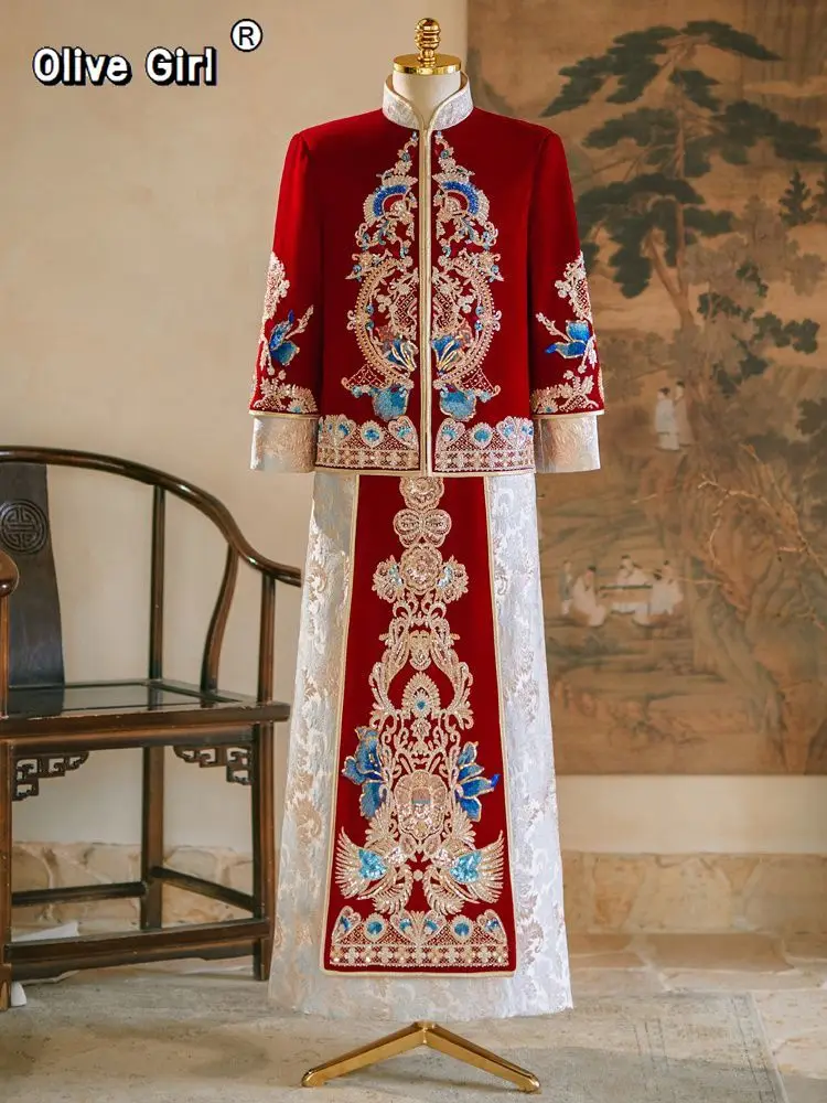 Olivegirl Male Groom's Costume 2026 Performance Costume Chinese Groom's Wedding Set Tang Costume Banquet Coat Sequin Set