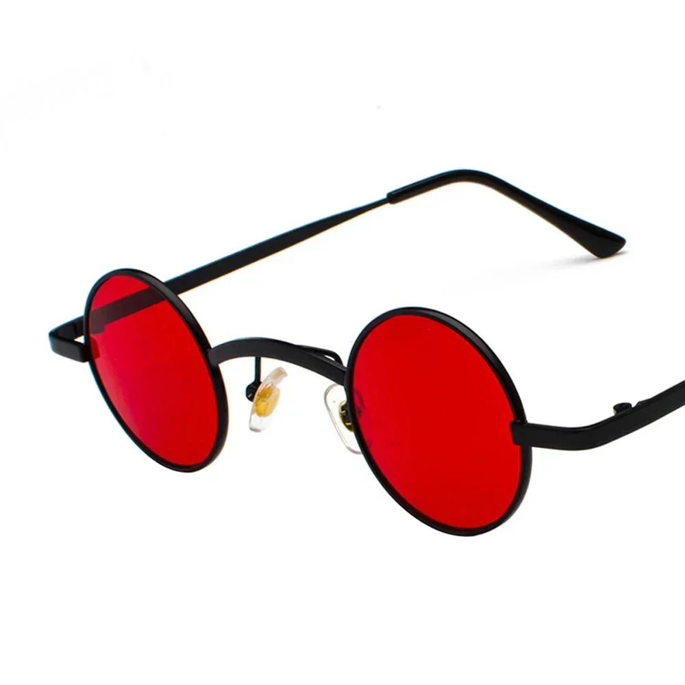 Modne okulary przeciwsłoneczne z szerokim mostkiem Retro Rock Punk Klasyczne małe okrągłe przezroczyste czerwone okulary przeciwsłoneczne UV400