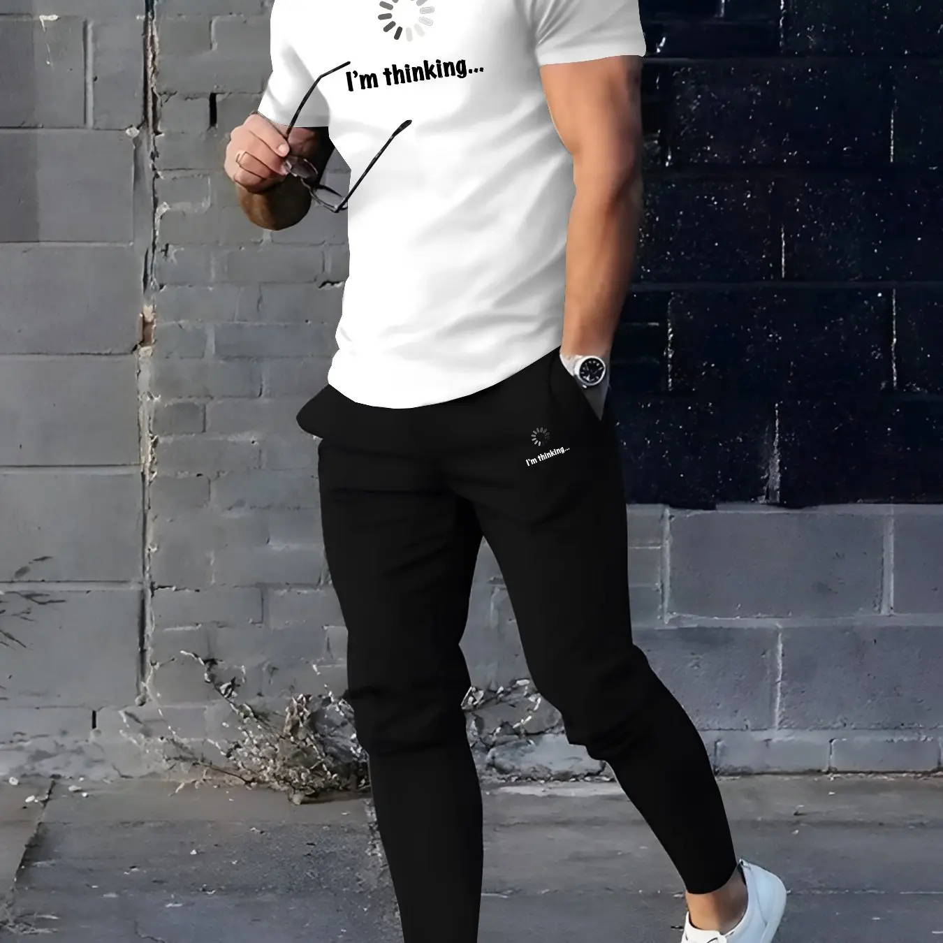 

Men's Casual Sports Set, High-Quality Pure Cotton Short Sleeve Top & Long Pants 2-Piece Set Loose Fit & Comfortable
