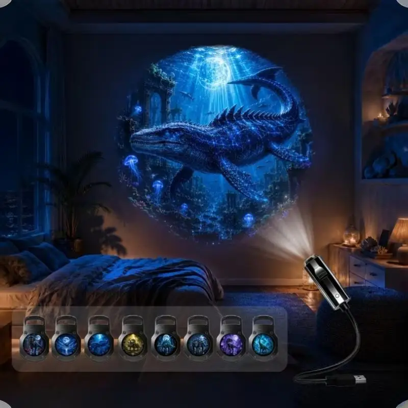 USB Powered Dinosaur Projection Night Light 360° Rotatable Adjustable Light for Children Bedroom Home Decoration