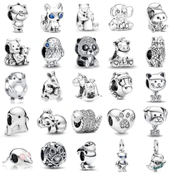 New 925 Sterling Silvering Panda Elephant Fox Charm of ley 925 Chain Beaded Fit Original Pandora Bracelet DIY Ladies Jewelry