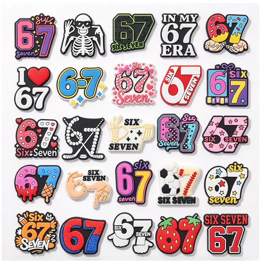 25PCS 67 Styles Number 67 PVC Shoe Charms Xmas Hat Scarf Decor Accessories For Hole Clog Sandals Kids Holiday Party Gift
