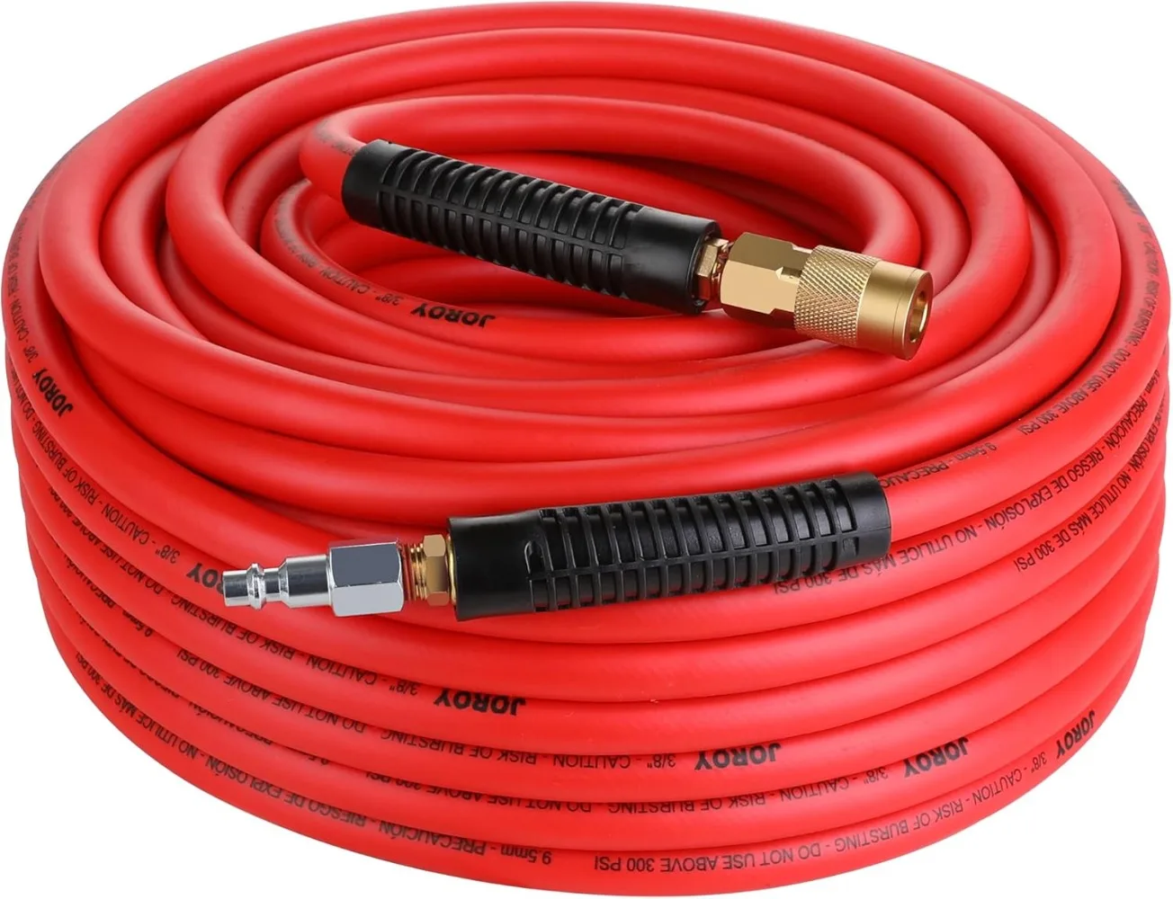 

3/8-Inch By 100 Feet Air Compressor Hose,Heavy Duty, Lightweight, Kink Resistant, with 1/4-Inch Brass Air Coupler and Plug