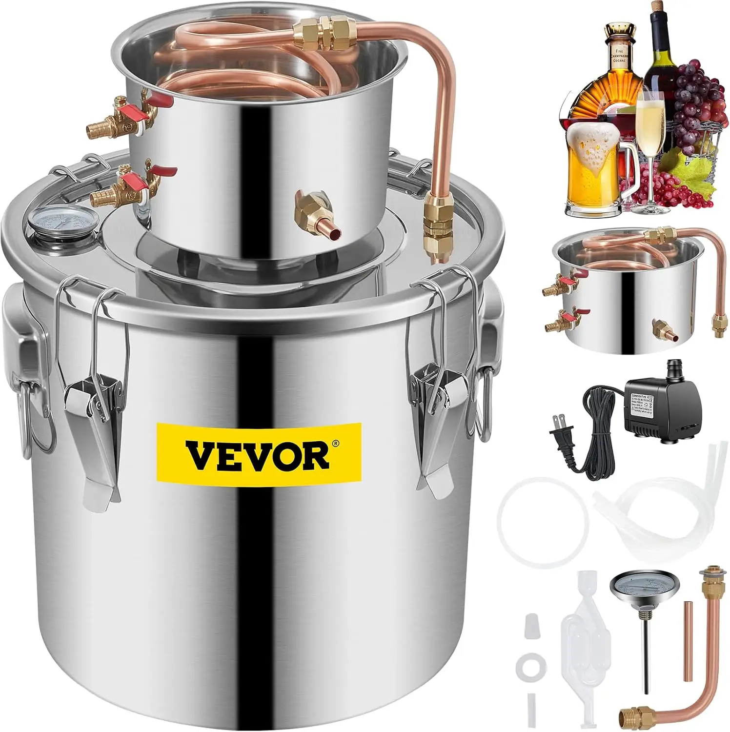 Alcohol Still 8Gal/30L Alcohol Distiller Stainless Steel Distillery Kit for Alcohol With Copper Tube & Pump Home Brewing Kit Bui