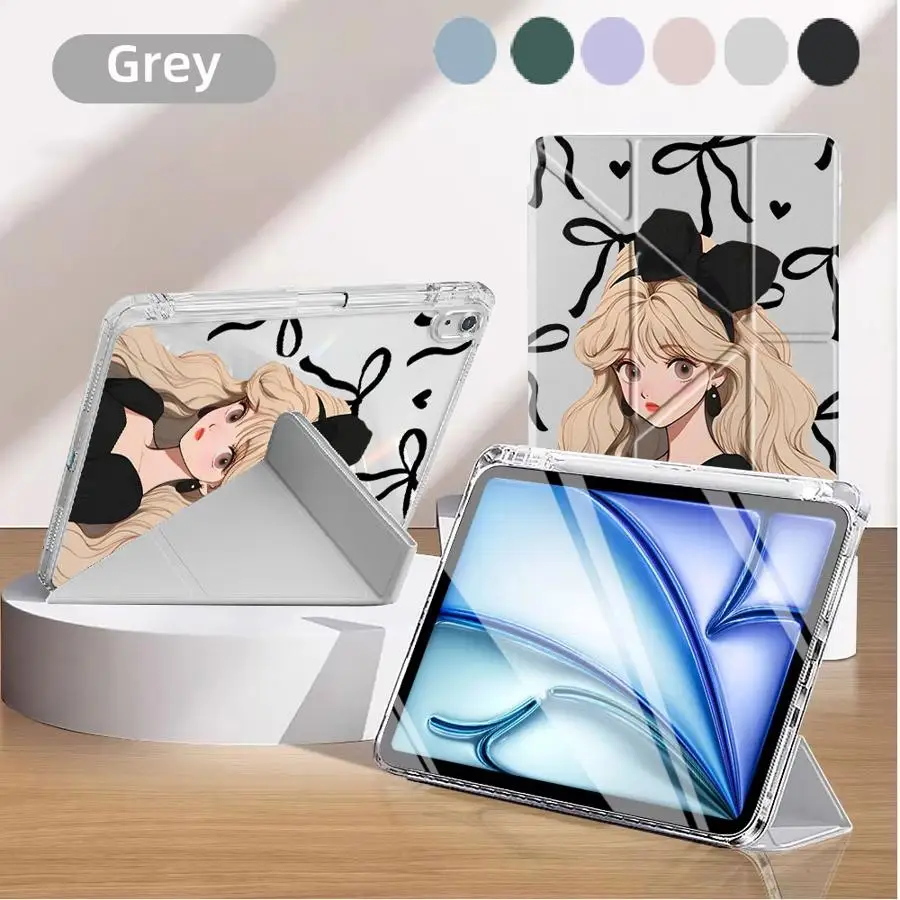 

Чехол для планшета iPad Mini 6 7 Pro 2025 11-го 10-го 9-го 8-го 7-го поколений, 12.9 дюймов, Air 4 5 M3 M2 M4 11 дюймов, с подставкой, Y-образный, с мультяшной девочкой