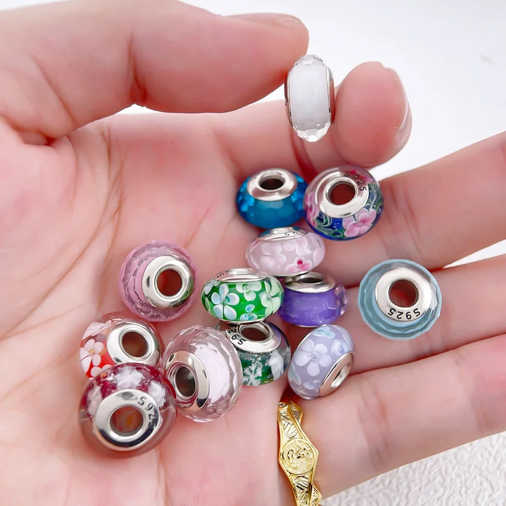 925 Silver Blue Series Crystal Enamel Murano Charming Bead Fit Original Bracelet for Women Diy Fine Jewelry Gifts view 4