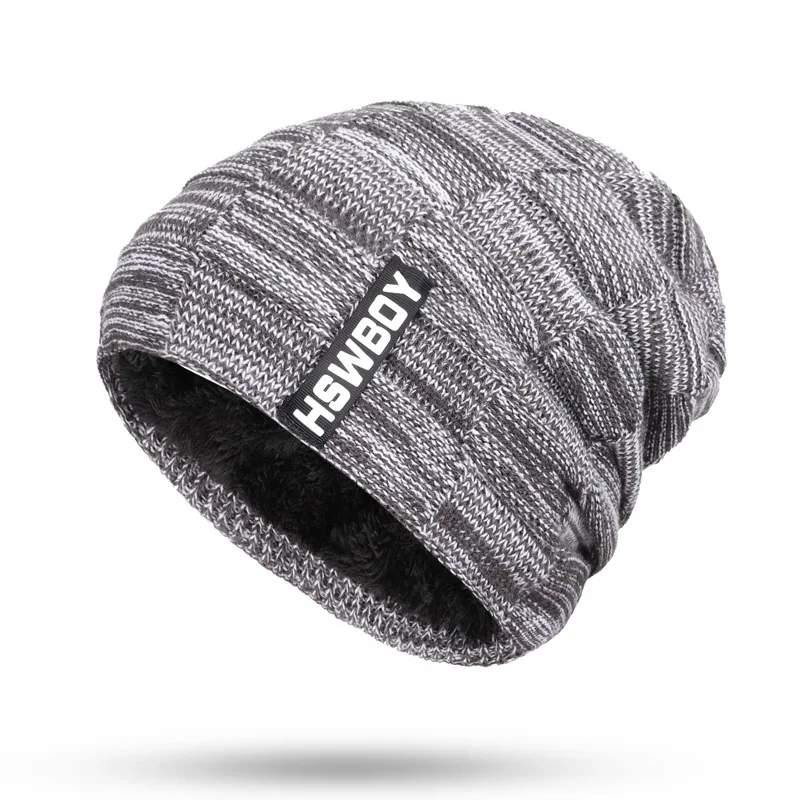 New men's knit plus velvet thick winter hats warm and comfortable adjustable unisex exquisite leather brand caps beanie