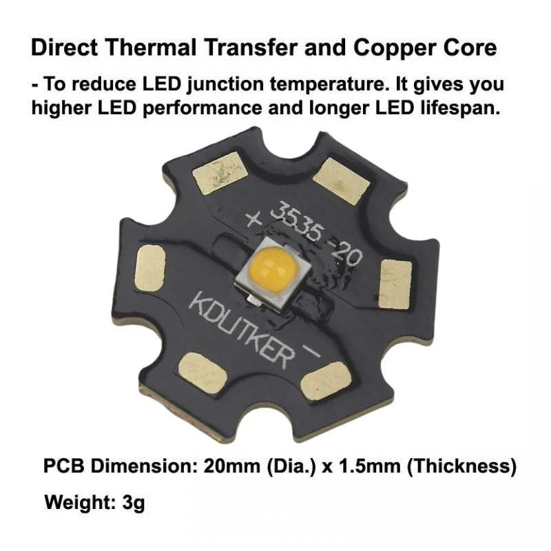 519A 7.04W 2200mA 5700K 5000K 4500K 4000K 3500K 3000K 2700K CRI90 SMD 3535 LED Emitter on KDLitker DTP Copper MCPCB