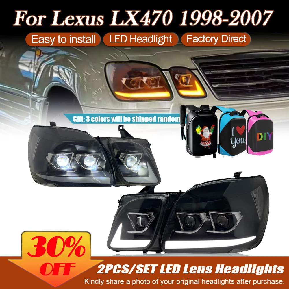 

2pcs Headlights Assembly For Lexus LX470 1998-2006 LED Head lights Headlamps Vehicle Turn Indicator Light Daytime Running Lights