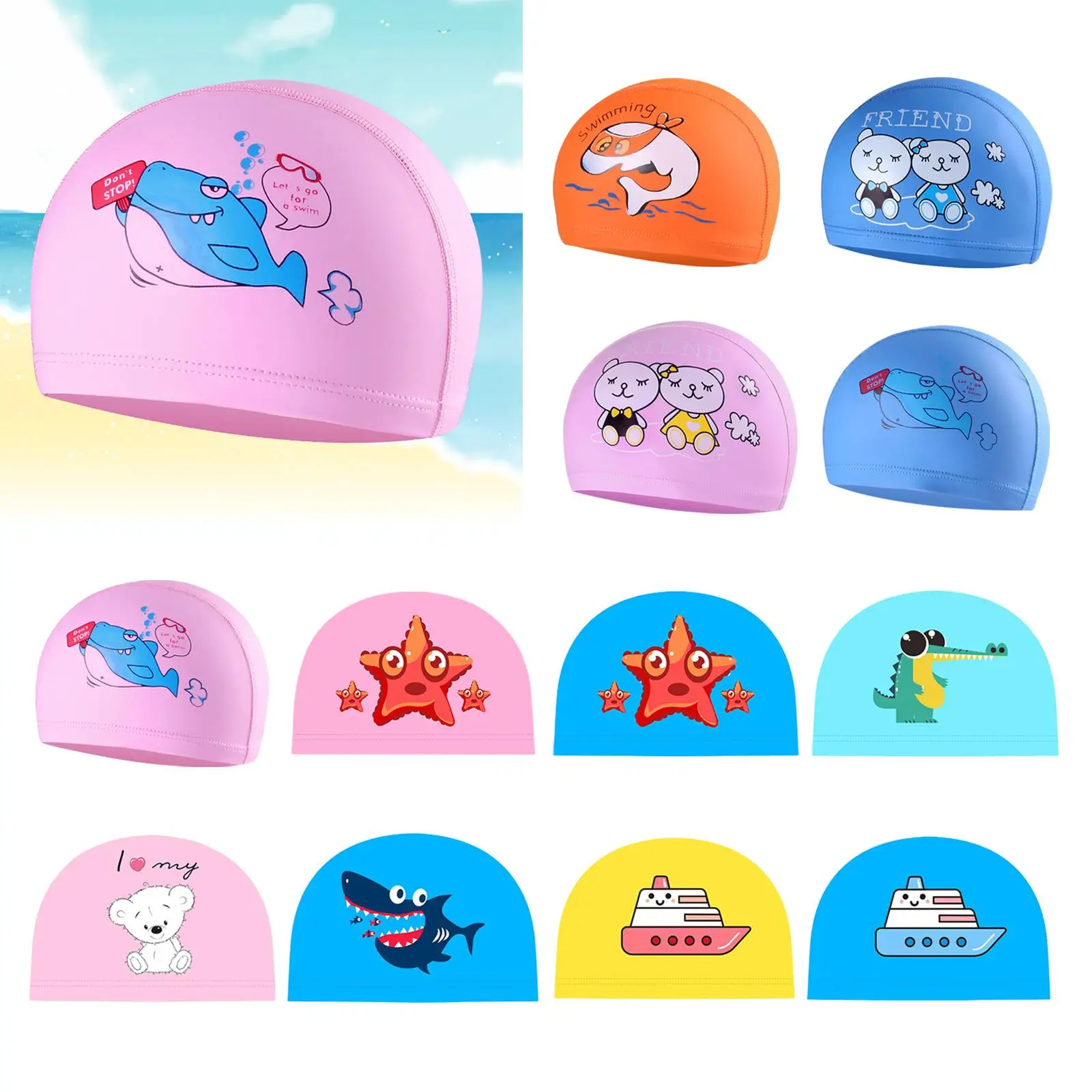 

Durable PU 3D Swim Swimming Hat Age 2-12 Child Children Teens Cute Caps