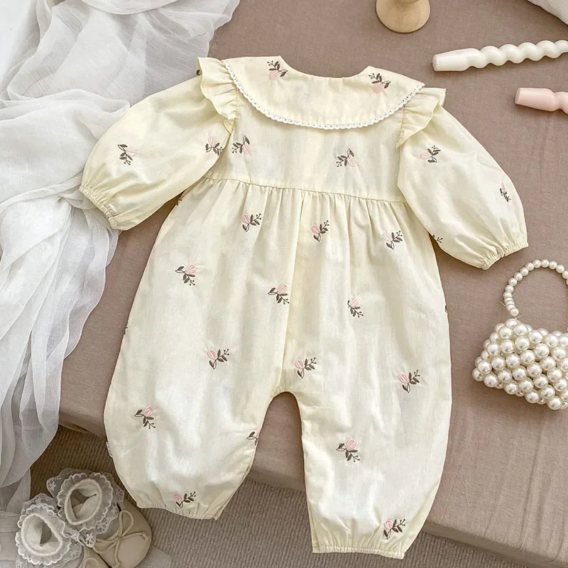 2024 New Autumn Infant Baby Girls Clothing Set Long Sleeved Cotton Embroidered Shirt+Shorts Toddler Baby Girl Clothes Suit