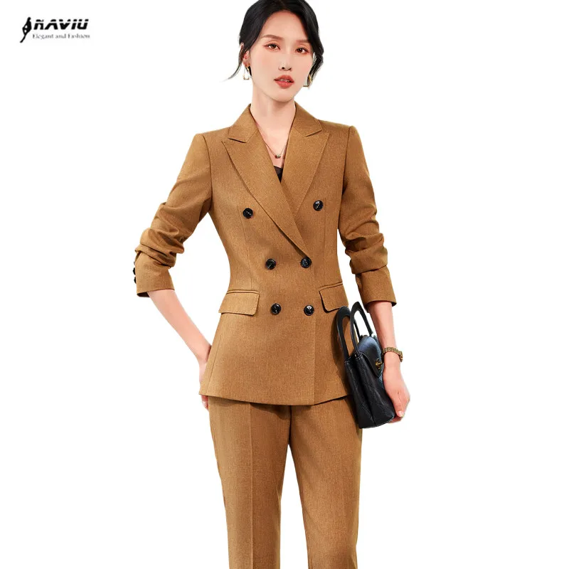 

NAVIU High End Long Sleeve Suits for Women 2024 New Fashion Office Ladies Chic Double Breasted Slim Blazer And Pant Work Wear