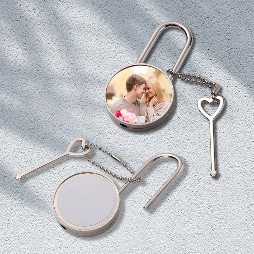 15 Set Personality Sublimation Blank Safety Locks Padlocks Mini Bag Lock With Key Heart Round Square for Heat Transfer Print