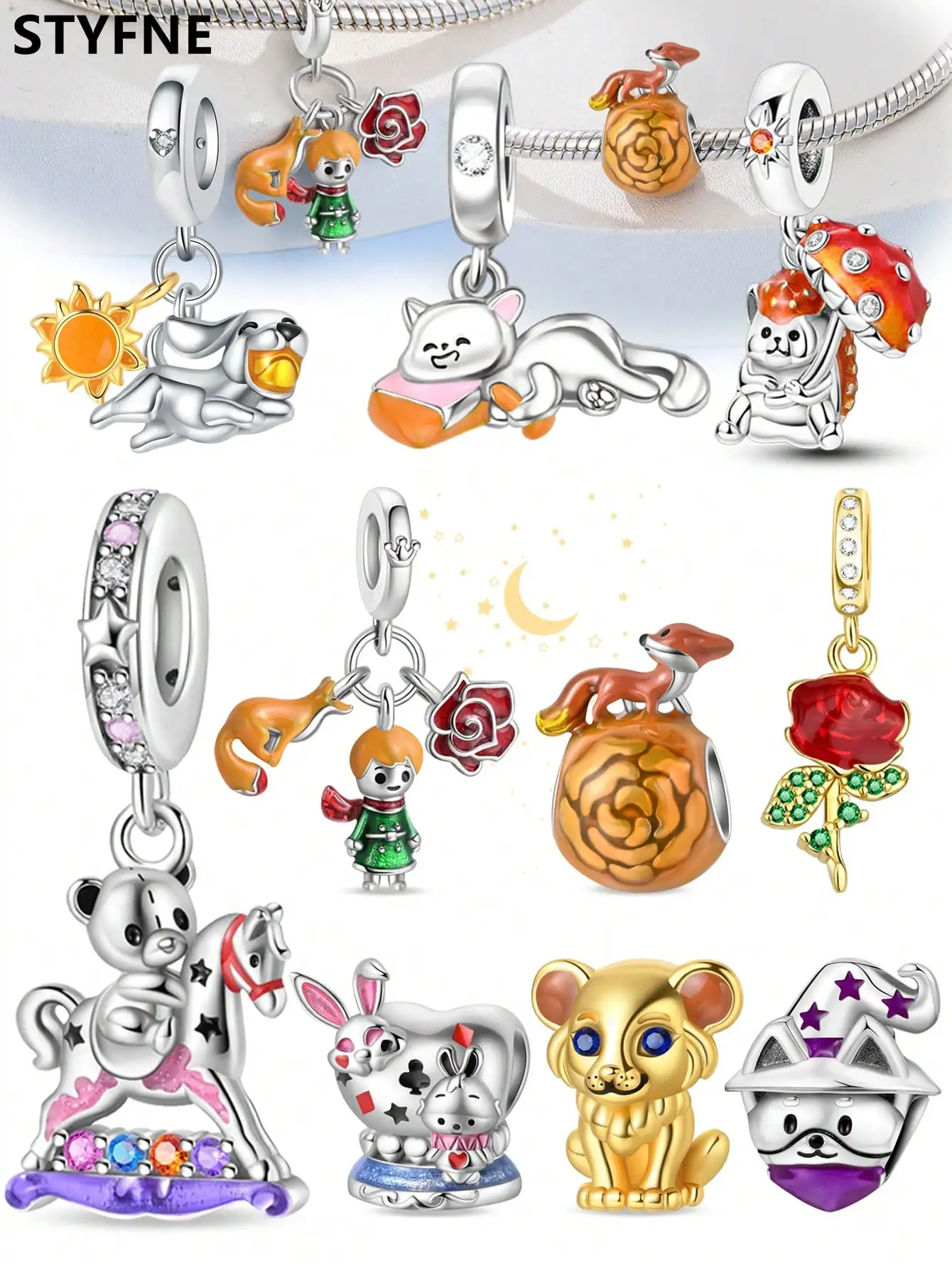 Charms Plata Cute Fox Carousel Beads Charm Silver Plated Fit Charms Silver 925 Original Bracelet for Jewelry Making DIY Charm
